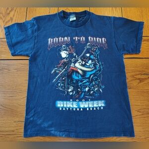 Y2K 2001 Tasmanian Devil Born To Ride Size Med T-Shirt Daytona Bike Week